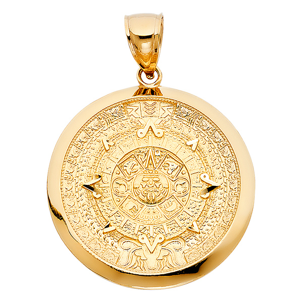 Polished Calendario Azteca Medal Pendant in 14K Yellow Gold - Large Slide 0