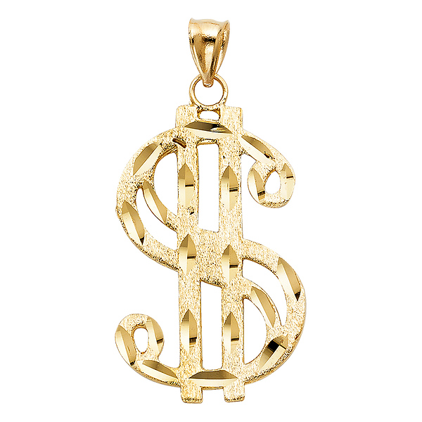 Large Diamond-Cut Dollar Sign in 14K Yellow Gold Slide 0