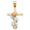Medium Rose Cross Pendant in 14K Tricolor Gold thumb 1