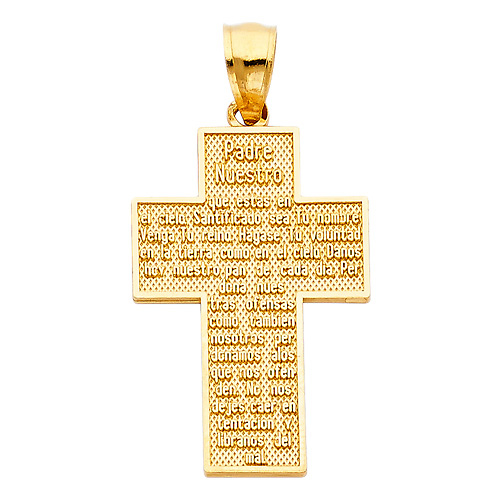 Medium Padre Nuestro Cross Pendant in 14K Yellow Gold Slide 0