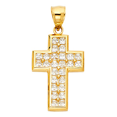 Small Pave Princess-Cut Cross Pendant in 14K Yellow Gold