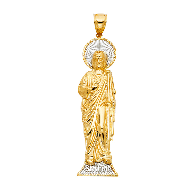 St Jude of Thaddeus Figure Pendant in 14K Two-Tone Gold - Large Slide 0
