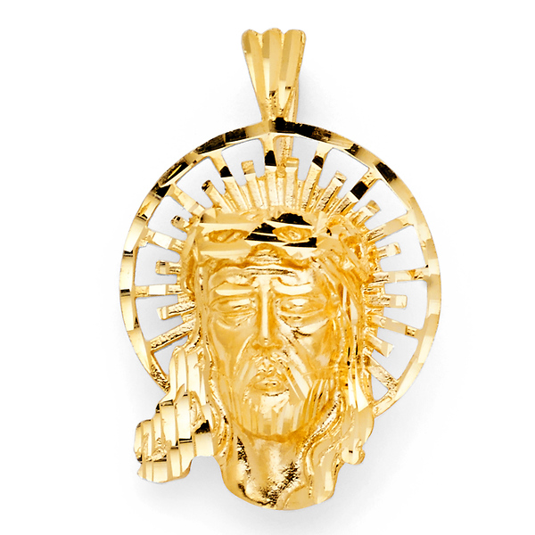 Rays of Light Face of Jesus Pendant - 14K Yellow Gold Slide 0