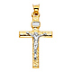 Small Carved Wood-Design Crucifix Pendant in 14K Two-Tone Gold 28mm thumb 1