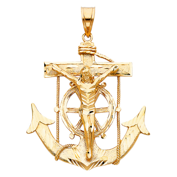 XXL Mariner's Cross Crucifix Pendant in 14K Yellow Gold Slide 0