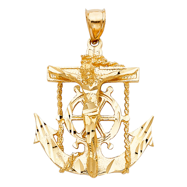 Diamond-Cut Mariner's Cross Crucifix in 14K Yellow Gold - Medium Slide 0