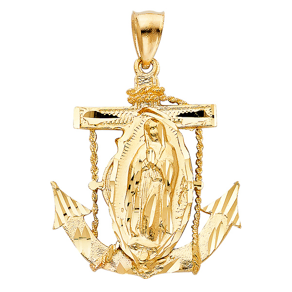 Diamond-Cut Our Lady of Guadalupe Mariner's Cross in 14K Yellow Gold - Medium Slide 0