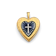 Enameled Heart & Cross Locket in 14K Two-Tone Gold Solid