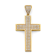Medium Squared CZ Cross Pendant in 14K Yellow Gold Solid