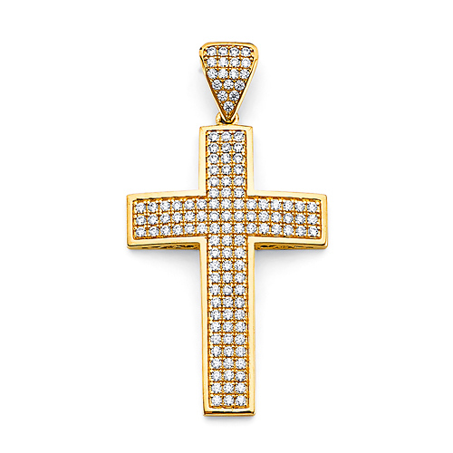 Medium Squared CZ Cross Pendant in 14K Yellow Gold Solid Slide 0
