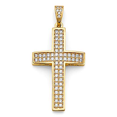 Small Squared CZ Cross Pendant in 14K Yellow Gold Solid Slide 0