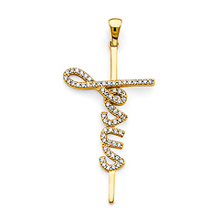 CZ 'Jesus' Cross in 14K Yellow Gold Solid