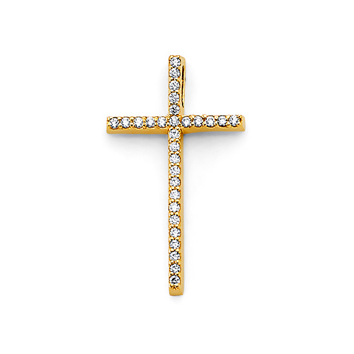 Slim CZ Pave Cross in 14K Yellow Gold - Small Slide 0