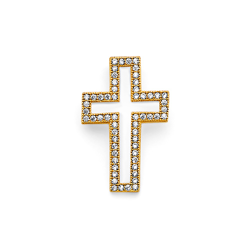 Open-Cut CZ Squared Cross Pendant in 14K Yellow Gold Slide 0