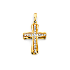 Cubic Zirconia Byzantine Cross Pendant in 14K Yellow Gold Solid