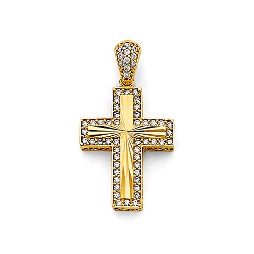 Diamond-Cut CZ Double Cross in 14K Yellow Gold Solid - Small Slide 0