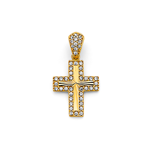 Diamond-Cut CZ Double Cross in 14K Yellow Gold Solid - Mini Slide 0