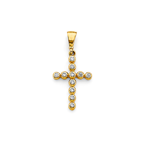 Bezel Cubic Zirconia Cross Pendant in 14K Yellow Gold Solid Slide 0