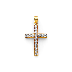 Petite Slender Milgrain Pave CZ Cross Pendant in 14K Yellow Gold