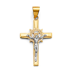 Greek Key Nautical Crucifix Pendant in 14K Two-Tone Gold Solid