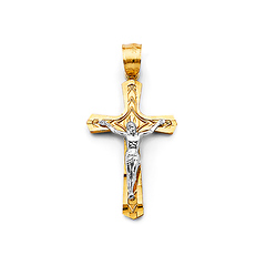 Diamonte Byzantine Crucifix Pendant in 14K Two-Tone Gold Solid - Petite