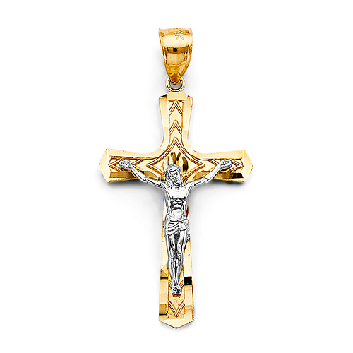 Diamonte Byzantine Crucifix Pendant in 14K Two-Tone Gold Solid - Medium Slide 0