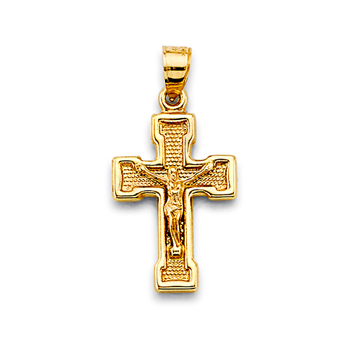 Wide Concave Textured Crucifix in 14K Yellow Gold Solid Slide 0