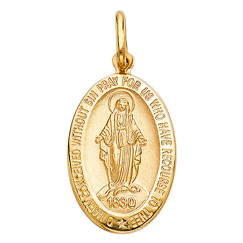 Small Our Lady Of Guadalupe Oval Medal Pendant in 14K Yellow Gold Slide 1
