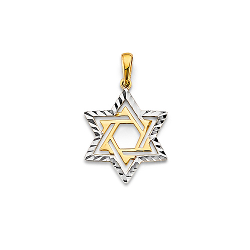 Diamond-Cut Yellow Gold Center Star of David Pendant in 14K Two-Tone Gold Solid Slide 0