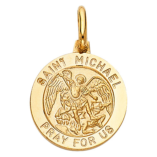Petite Saint Michael Round Medal Pendant in 14K Yellow Gold Slide 1