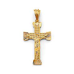 Diamond-Cut Cross Grid Crucifix in 14K Yellow Gold Solid - Medium