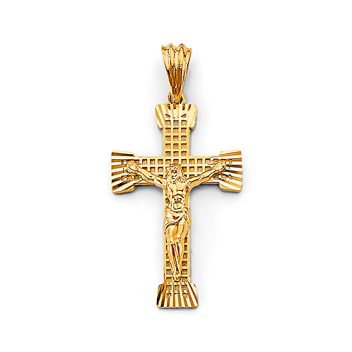 Diamond-Cut Cross Grid Crucifix in 14K Yellow Gold Solid - Medium Slide 0