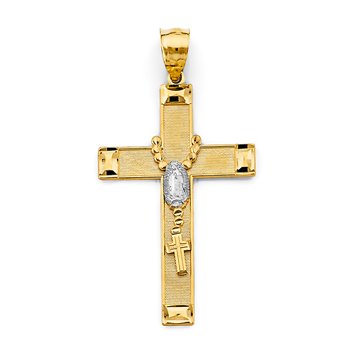 Our Lady of Guadalupe Rosary Crucifix Pendant in 14K Two-Tone Gold Solid - Large Slide 0