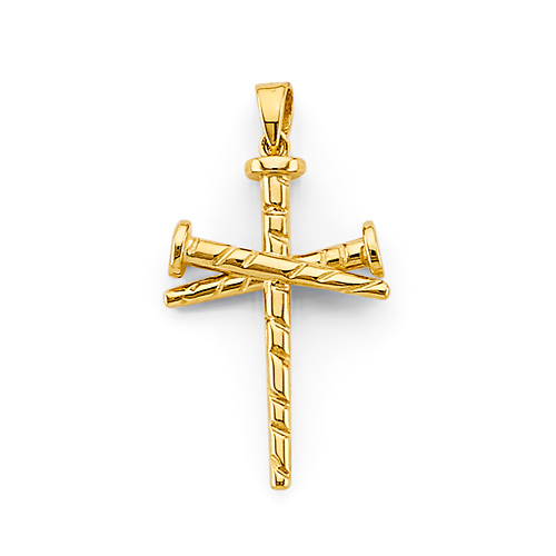 Diamond-Cut Nails Cross Pendant in 14K Yellow Gold Solid Slide 0
