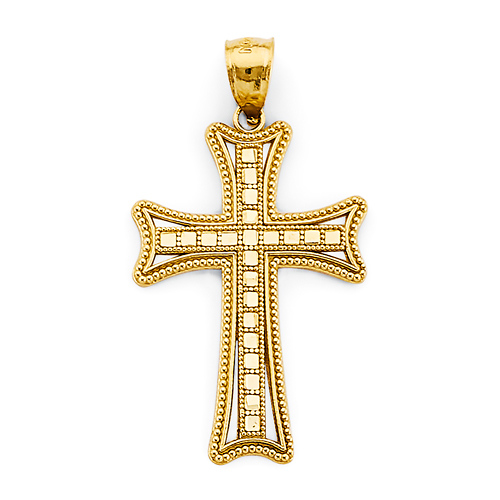 Double Cross Milgrain Byzantine Cross Pendant in 14K Yellow Gold Solid Slide 0