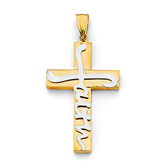 Faith on Cross Pendant in 14K Two-Tone Gold Solid