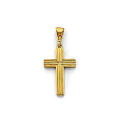 Ribbed Latin Cross Pendant in 14K Yellow Gold Solid - Petite