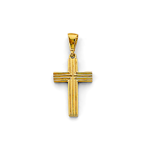 Ribbed Latin Cross Pendant in 14K Yellow Gold Solid - Petite Slide 0