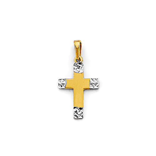 Diamond-Cut White Ends Cross Pendant in 14K Two-Tone Gold Solid - Mini Slide 0