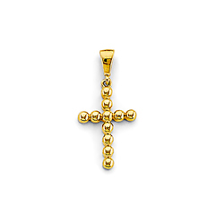 Beaded Cross Pendant in 14K Yellow Gold Solid - Mini