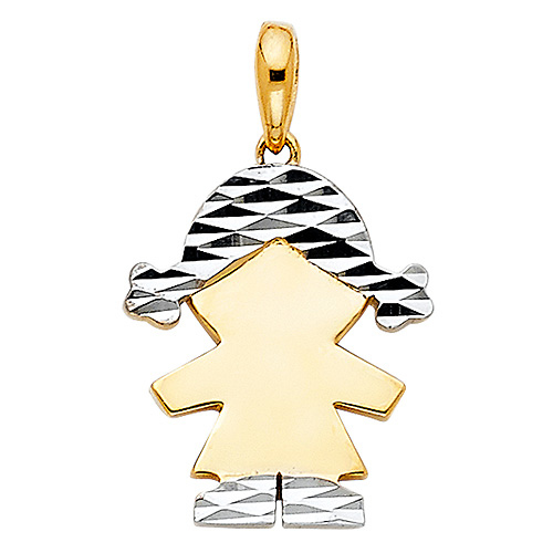 Faceted Pigtails Little Girl Charm Pendant in 14K TwoTone Gold - Petite Slide 1
