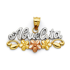 Abuelita Pendant with Flowers in 14K Tricolor Gold - Petite