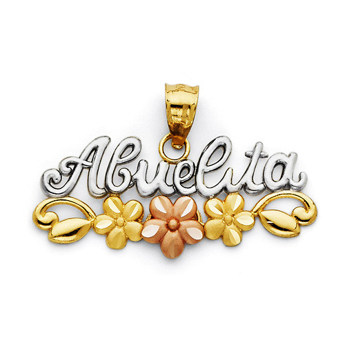 Abuelita Pendant with Flowers in 14K Tricolor Gold - Petite Slide 0