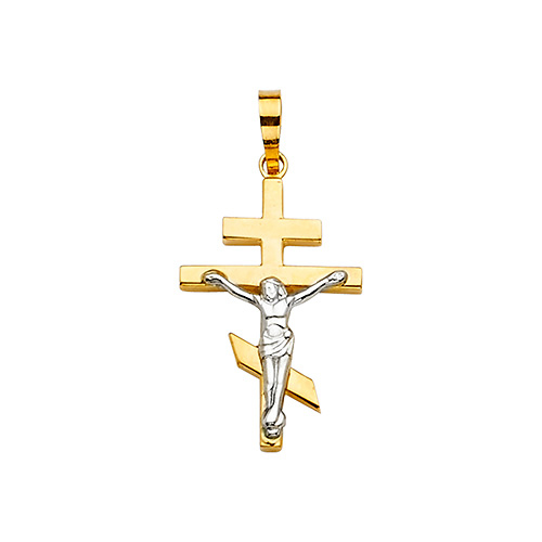 14K Two-Tone Gold Modern Byzantine Crucifix Pendant - Petite Slide 1