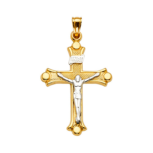 Budded 14K Two-Tone Gold Crucifix Pendant Slide 1