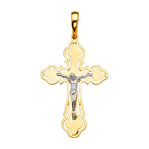 Detailed 14K Two-Tone Gold Crucifix Pendant Slide 1