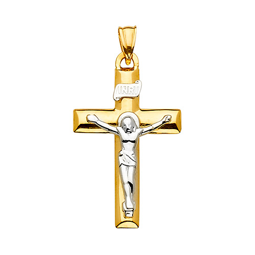 Graceful 14K Two-Tone Gold Crucifix Pendant Slide 1