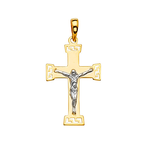 Modern 14K Two-Tone Gold Crucifix Pendant Slide 1