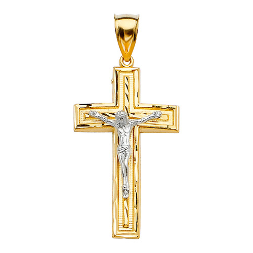 Classic 14K Two-Tone Gold Crucifix Pendant Slide 1