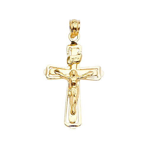 Elegant 14K Yellow Gold Crucifix Pendant Slide 0